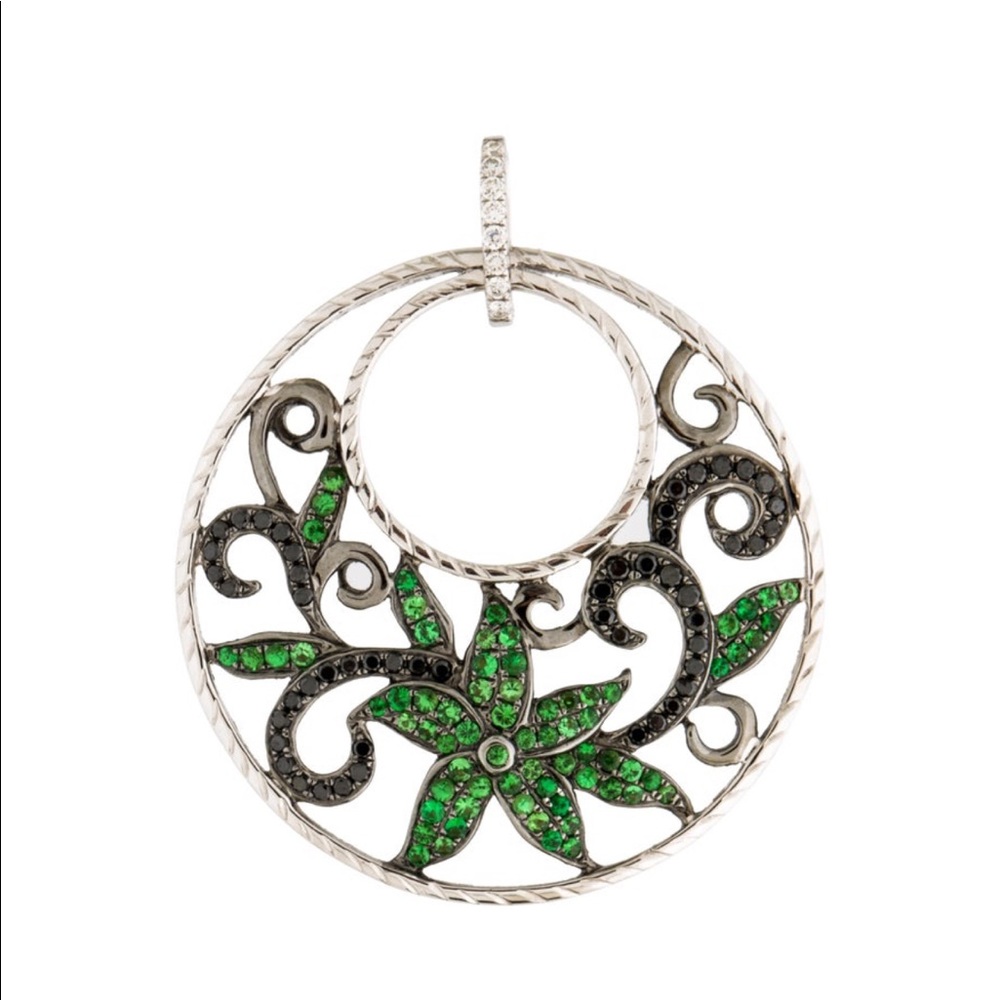 Black diamond & tsavorite 18 k white gold pendant